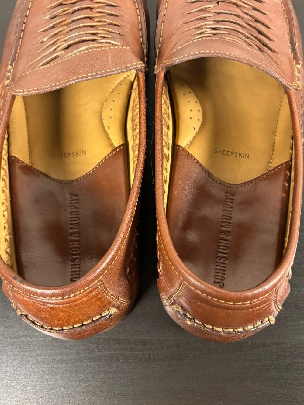 Johnston & Murphy Men's Woven Sheepskin Leather Slip-On Loafers Tan Brown